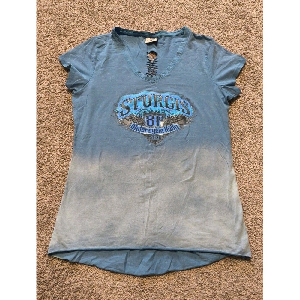 Sturgis 2021 81st Motorcycle Rally Women’s T-Shirt Size XL Ombre Blue Tie Dye